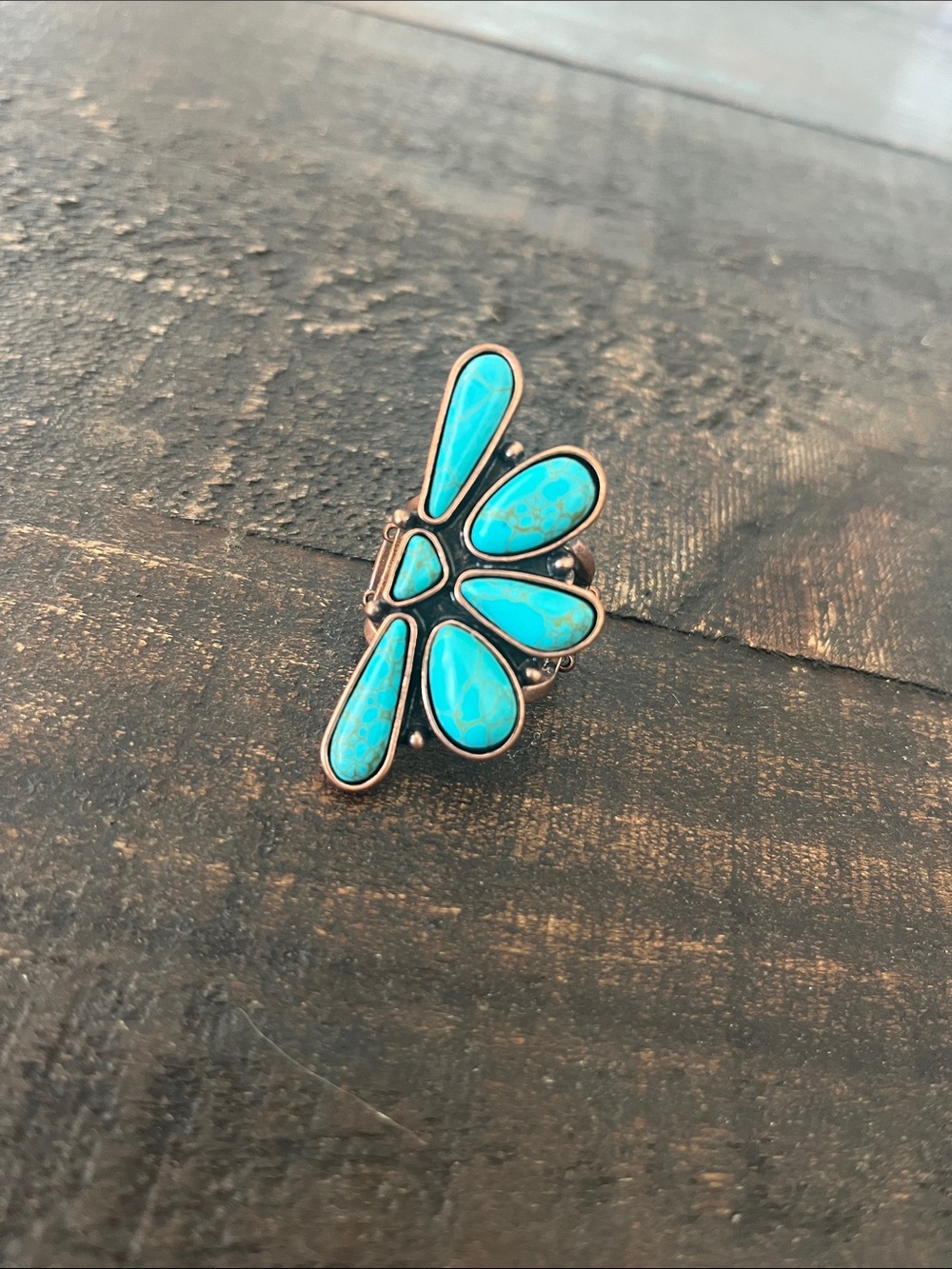 Turquoise Teardrop Cluster Statement Ring - Blue